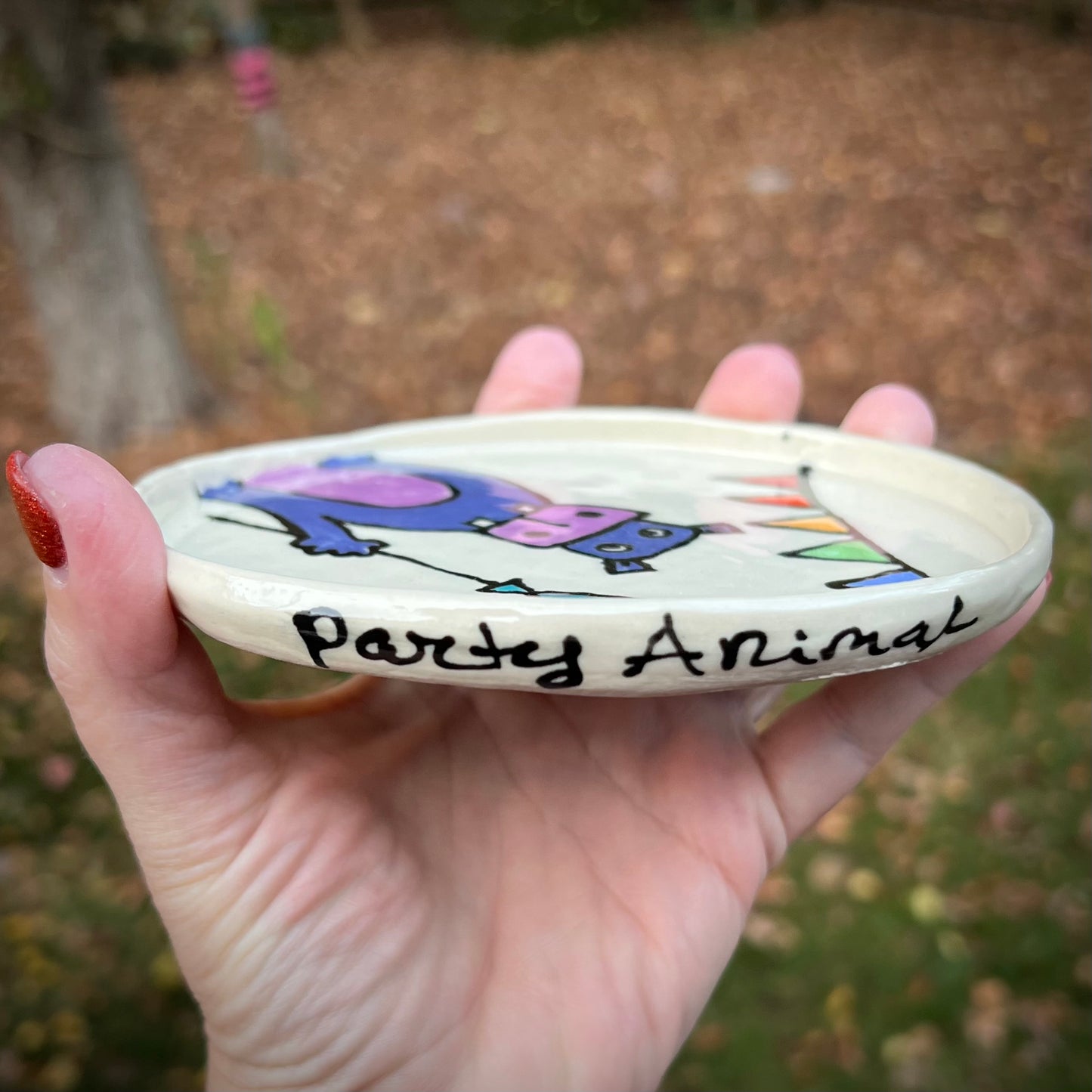 Party Animal Hippo Ceramic Small Plate / Trinket Dish 2