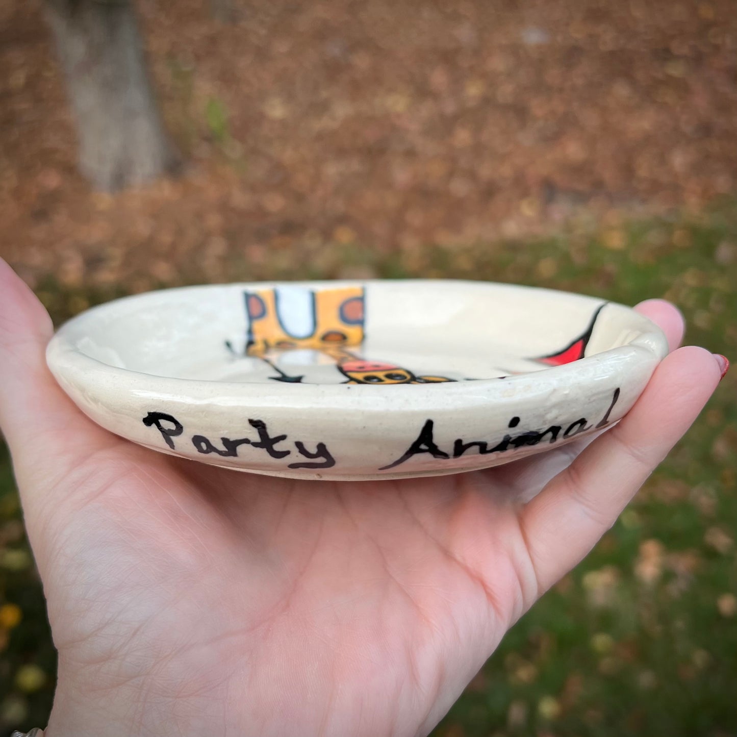 Party Animal Giraffe Ceramic Small Plate / Trinket Dish