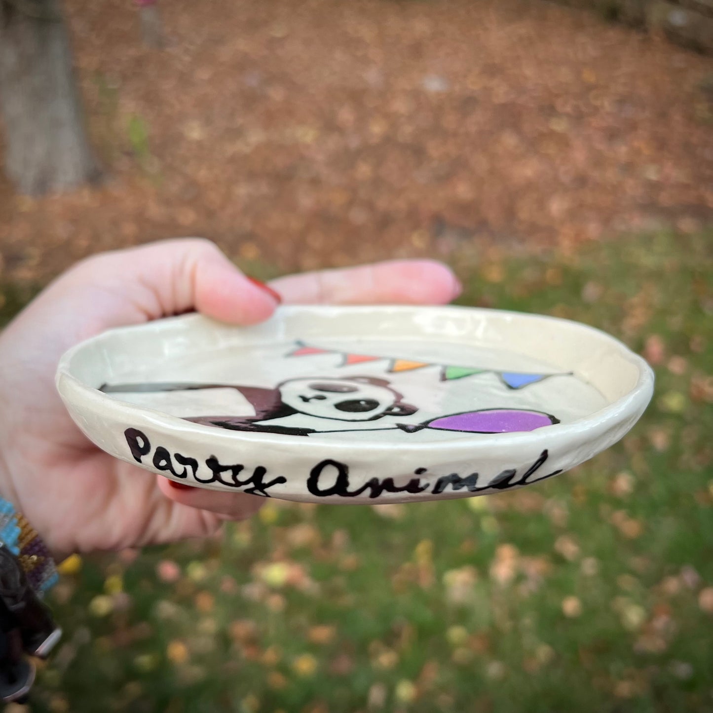 Party Animal Panda Ceramic Small Plate / Trinket Dish