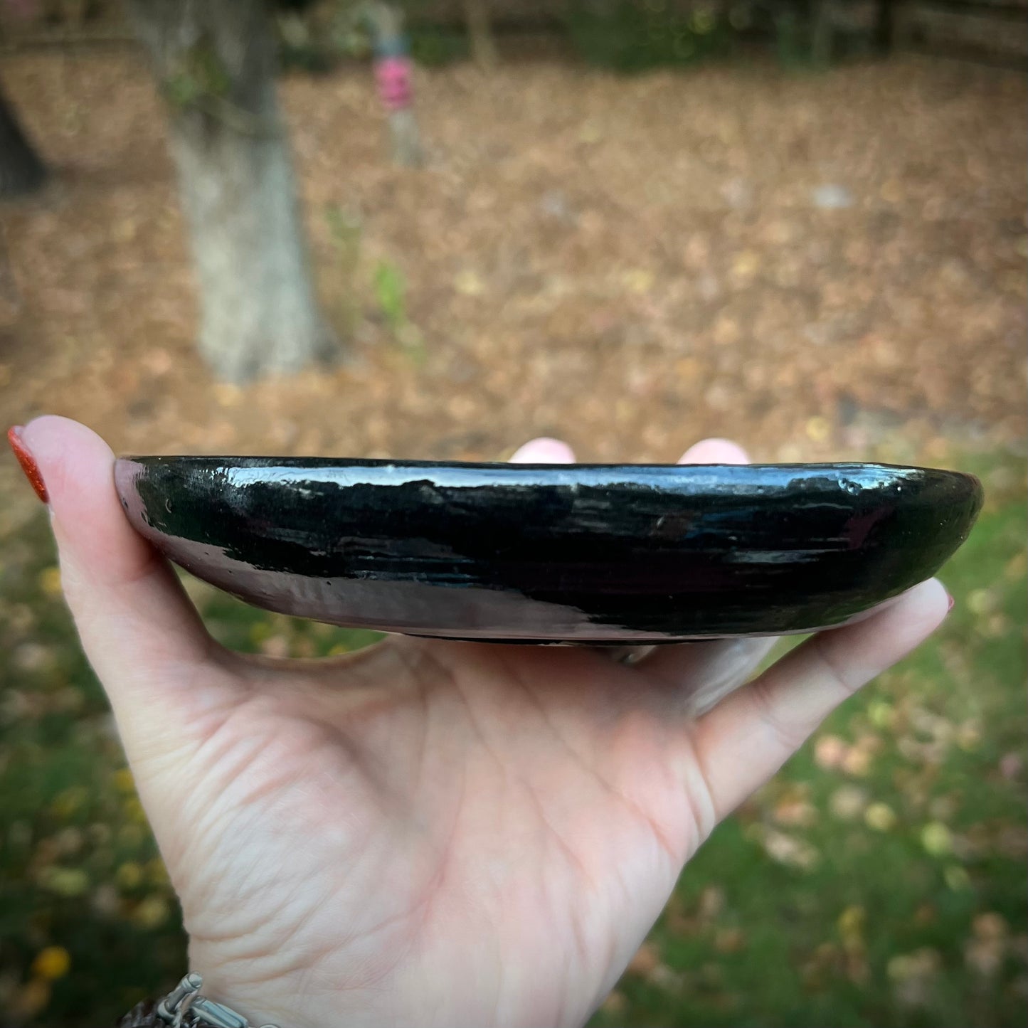 Sgraffito Flowers Ceramic Small Plate / Trinket Dish