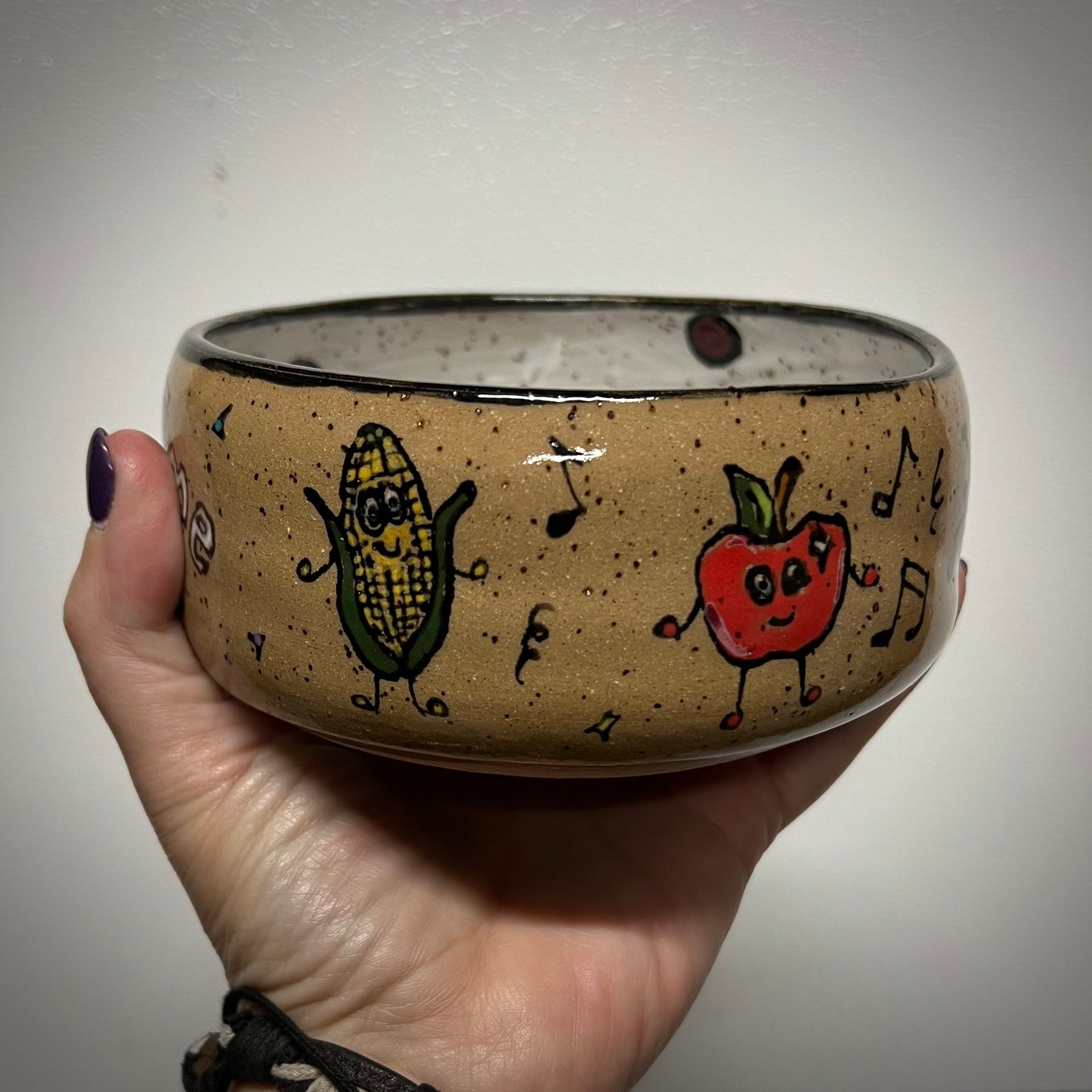 Polka Dotted Dancing Veggies Weed Ceramic Bowl