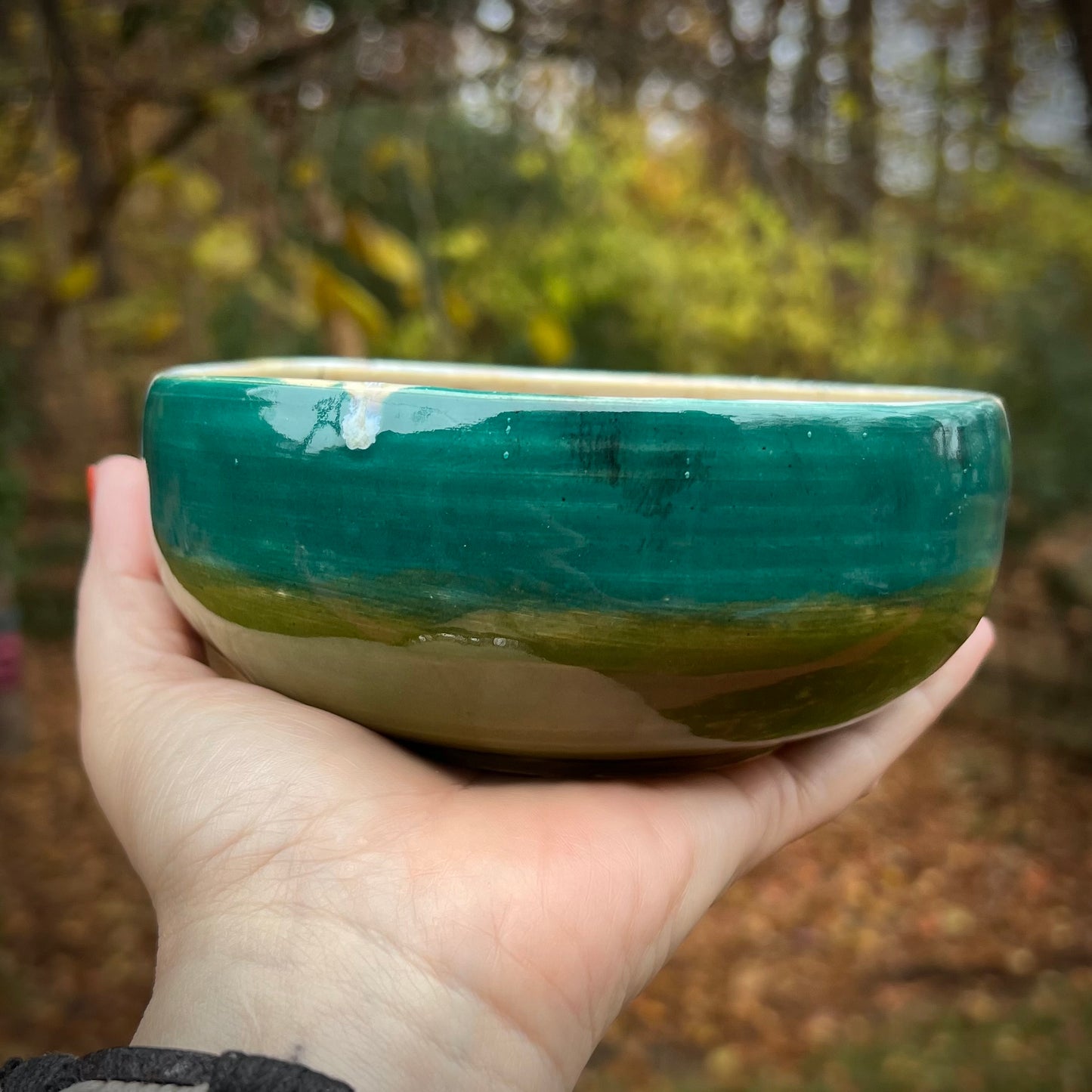 Teal, Green & Orange Peacock Ceramic Bowl