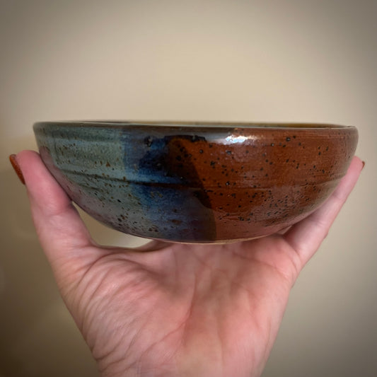 Blue & Green on Speckled Brown Ceramic Bowl