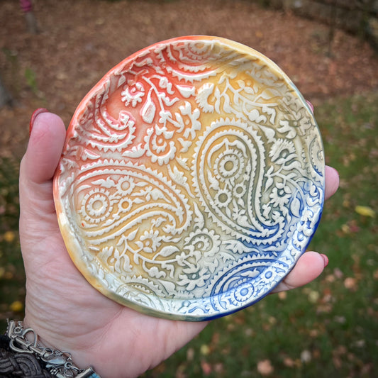 Painted Paisley Ceramic Small Plate / Trinket Dish