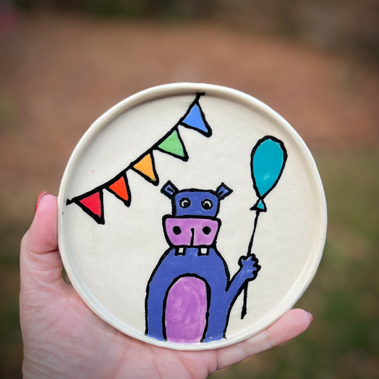Party Animal Hippo Ceramic Small Plate / Trinket Dish 2