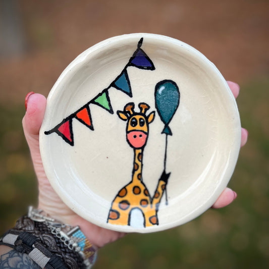 Party Animal Giraffe Ceramic Small Plate / Trinket Dish
