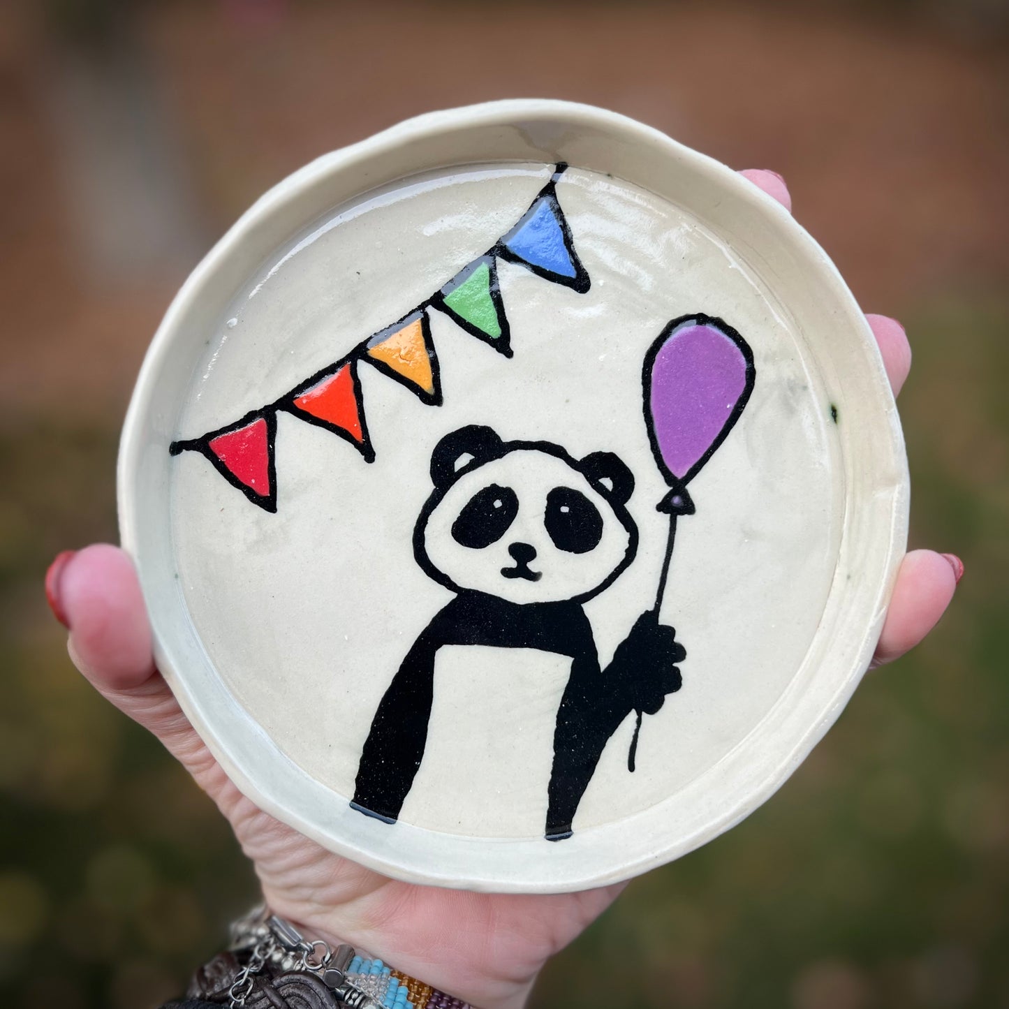 Party Animal Panda Ceramic Small Plate / Trinket Dish