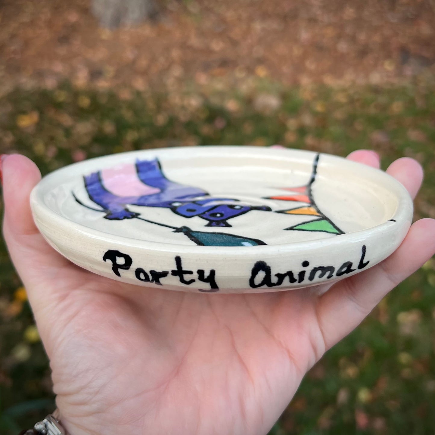 Party Animal Hippo Ceramic Small Plate / Trinket Dish