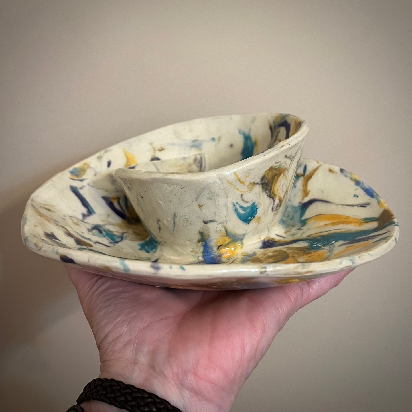 Small Splattered Chip & Dip Ceramic Bowl